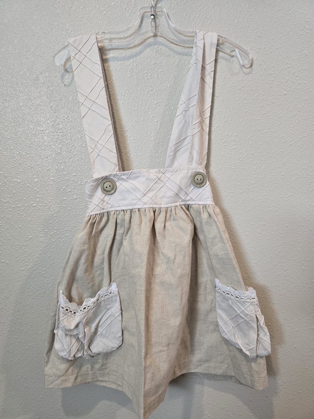 Persnickety Beige and White Girls Suspender Skirt